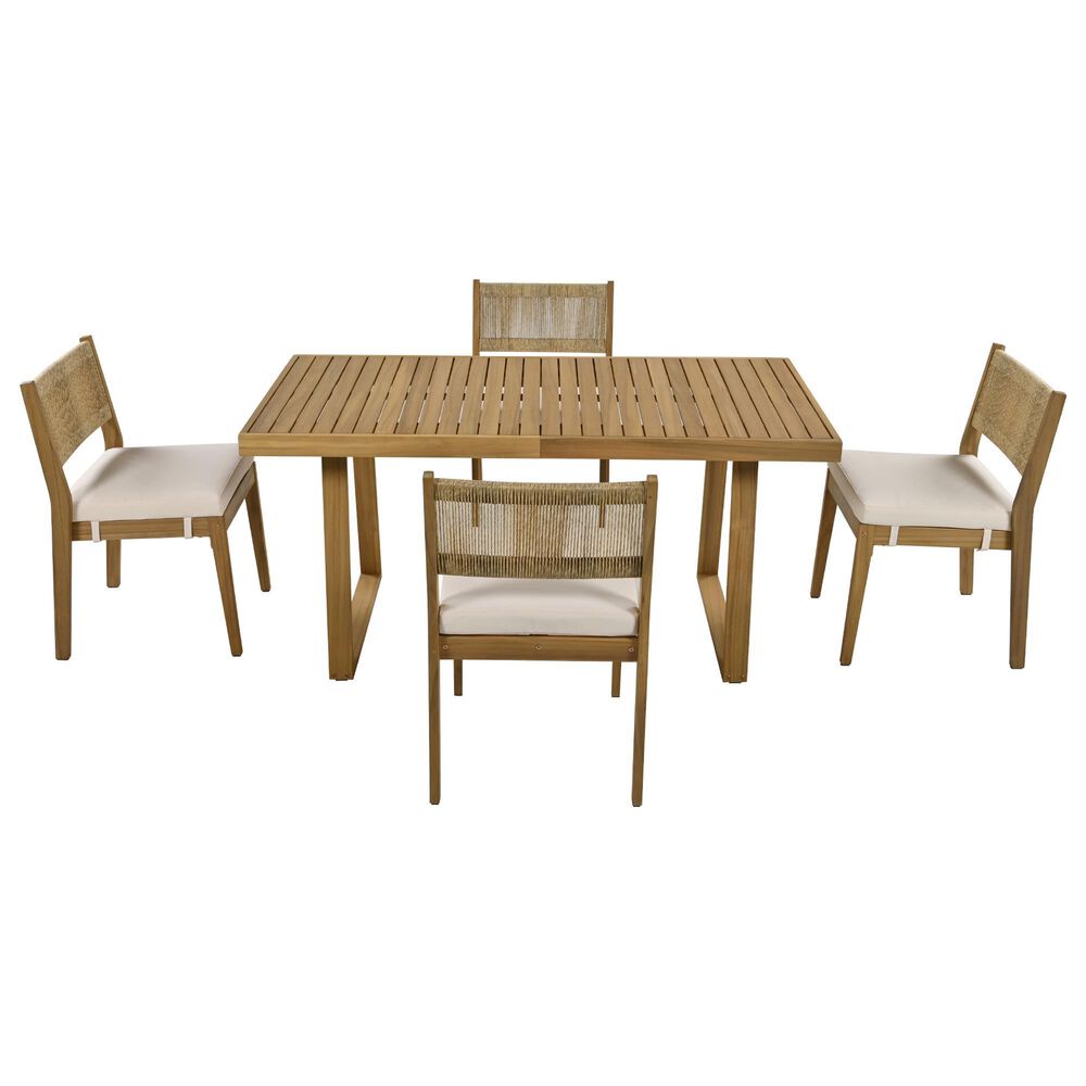Hearth and Haven 5-Piece Outdoor Wooden Dining Set with U-Leg Table and Cushioned Chairs in Beige, , large