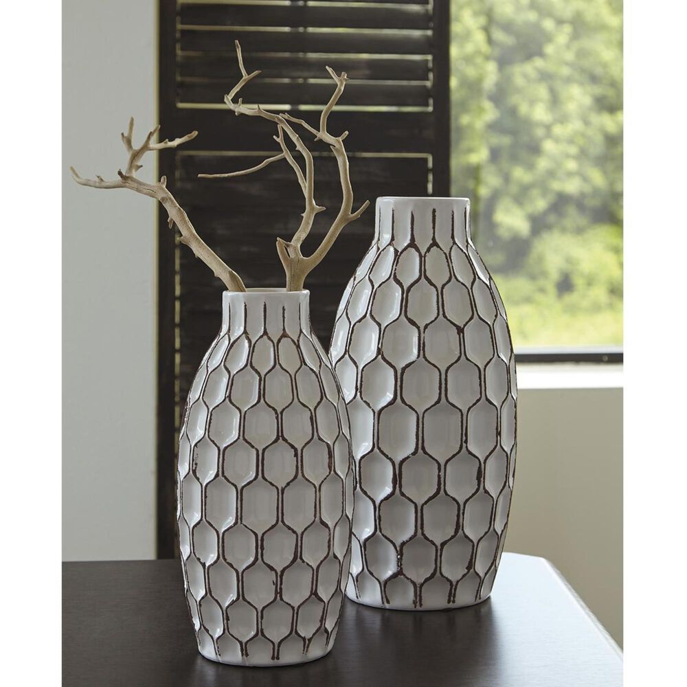 Ashley Dionna Vase in White and Brown - Set of 2, , large