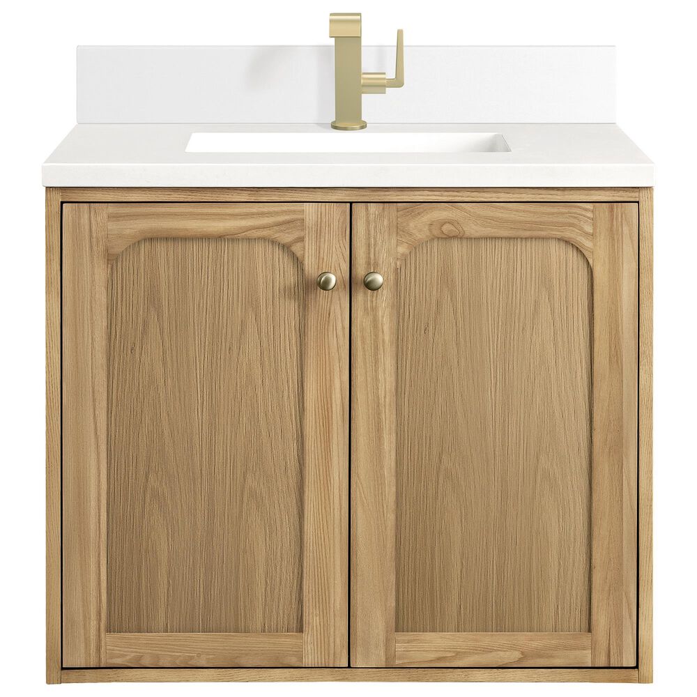James Martin Vanities Laurent 30" Single Bathroom Vanity in Light Natural Oak with Single Hole 3 cm White Zeus Quartz Top and Rectangular Sink, , large