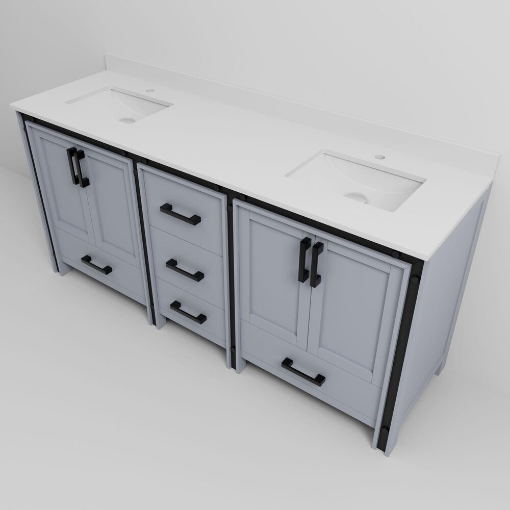 Lexora Home Ziva 72" Double Bathroom Vanity in Dark Grey with 2 cm White Quartz Top and Rectangular Sinks, , large