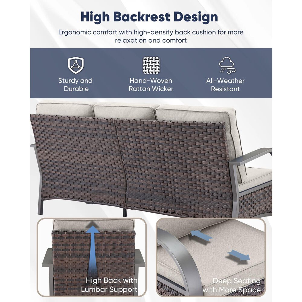 Sunwell Garden 3-Seater Patio Sofa with Curved Armrests in Navy, , large