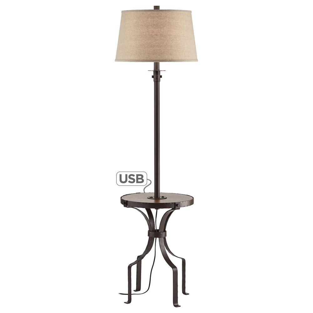 Grainville Floor Lamp with Table Tray + USB in Dark Bronze, , large