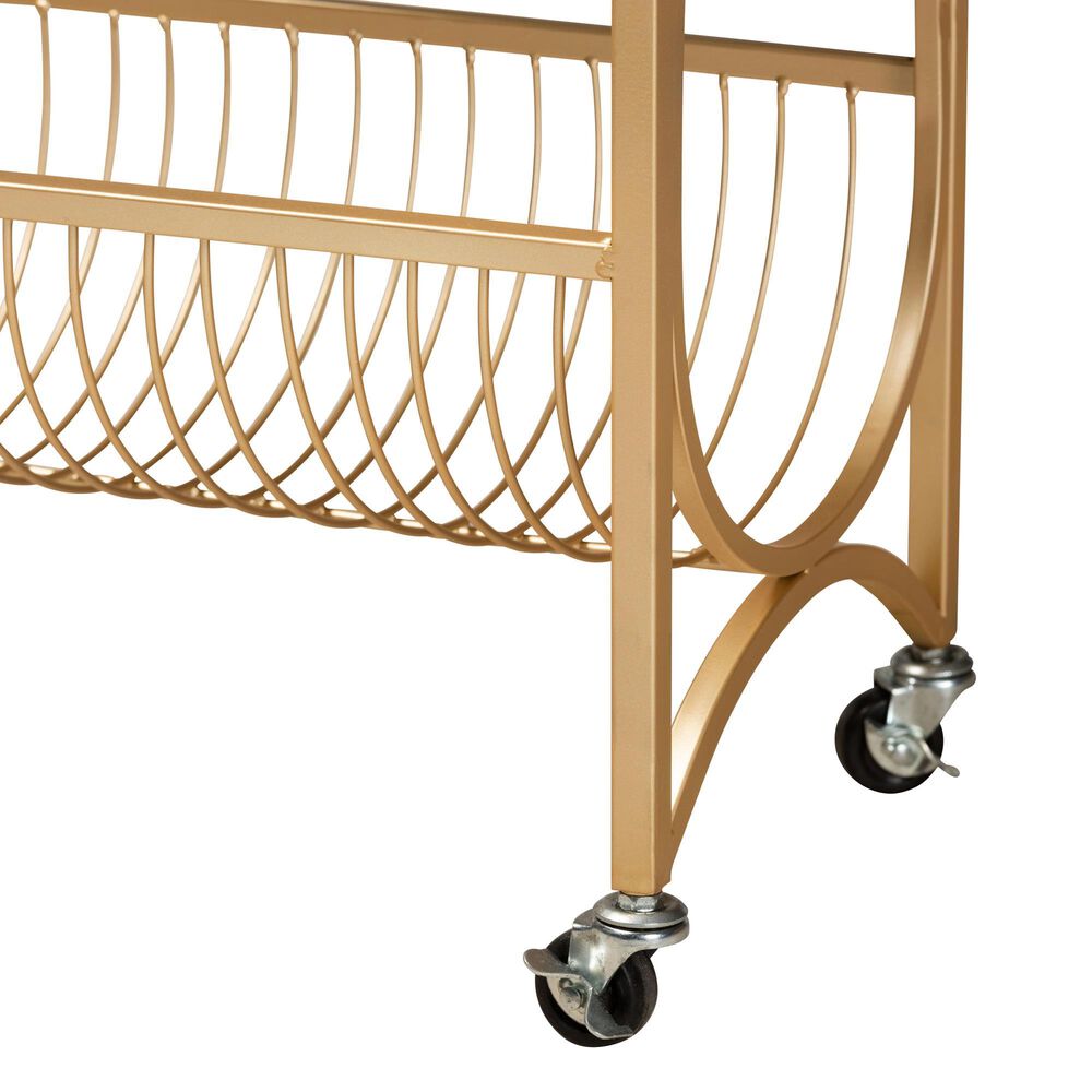 Baxton Studio Jacek Wine Cart in Gold and White Marble, , large