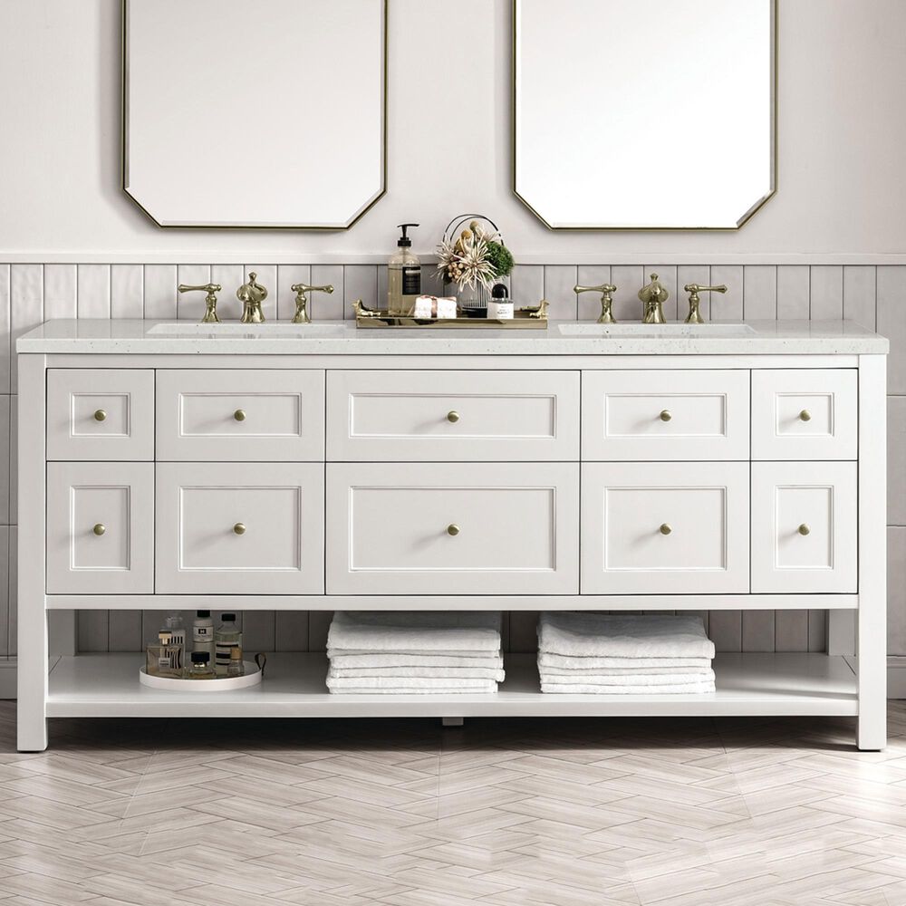 James Martin Vanities Breckenridge 72&quot; Double Bathroom Vanity in Bright White with 3 cm Lime Delight Quartz Top and Rectangular Sinks, , large