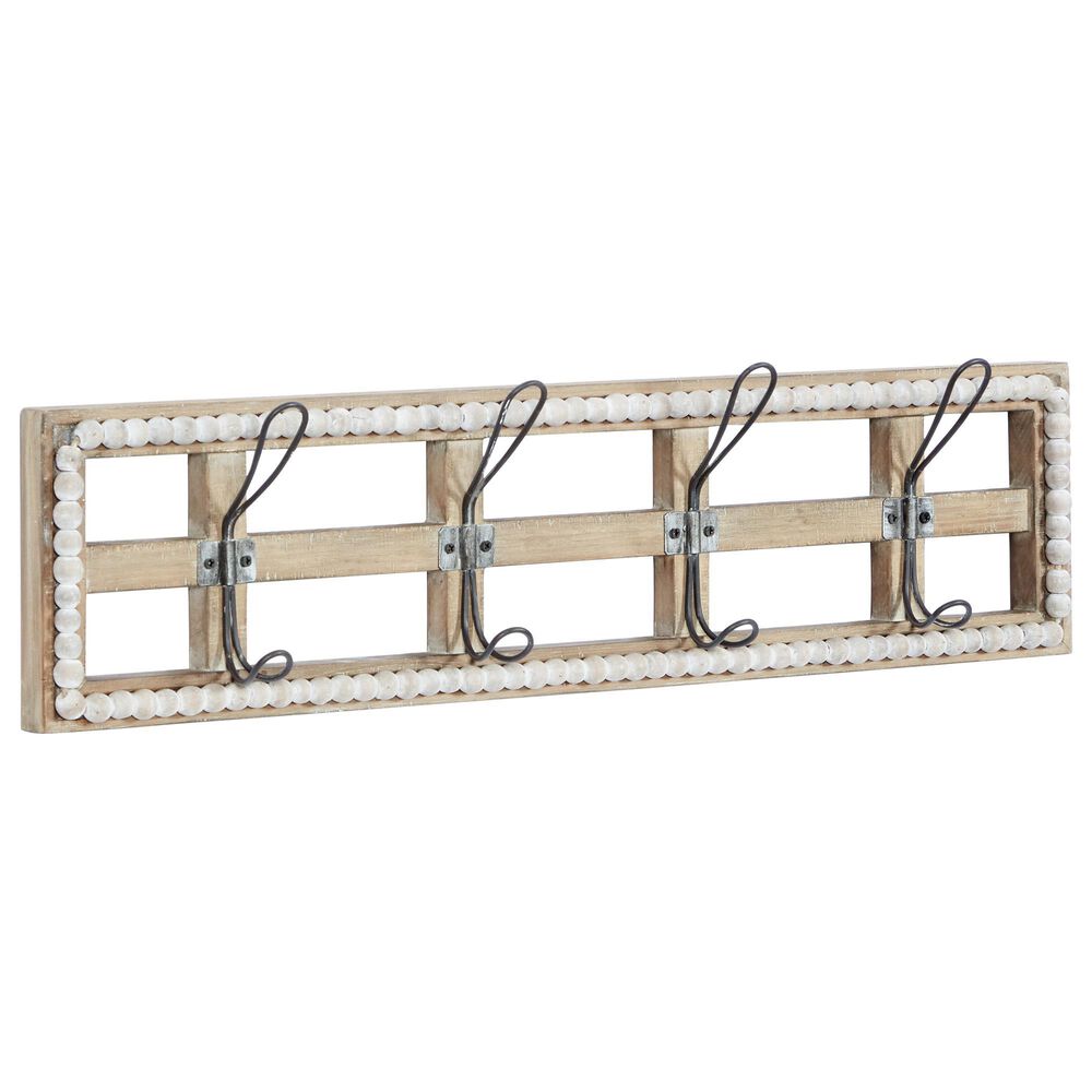 Maple and Jade 26" x 7" Wall Hook in Distressed White and Natural Brown, , large