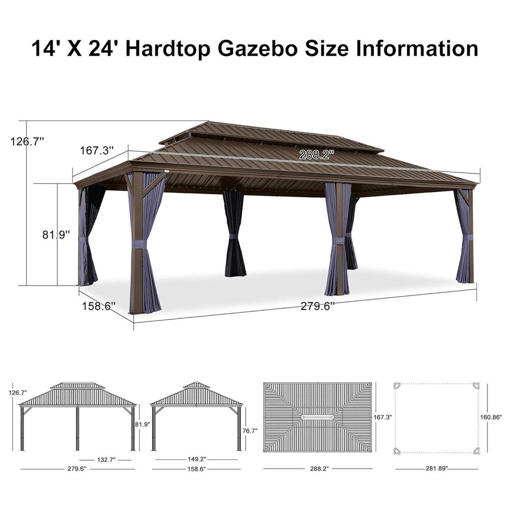 HOMLUX 14' x 24' Hardtop gazebo with double roof in Bronze, , large