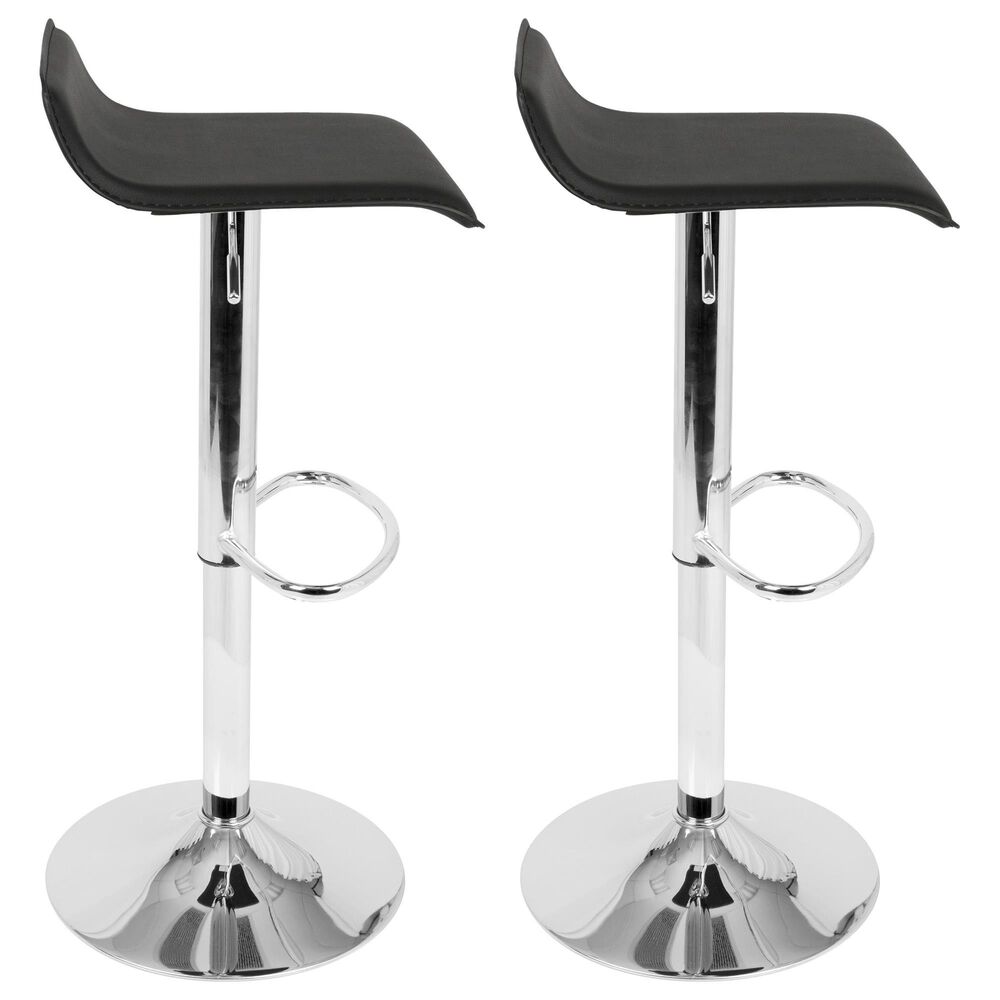 Lumisource Ale Swivel Adjustable Barstool with Black Seat in Chrome &#40;Set of 2&#41;, , large