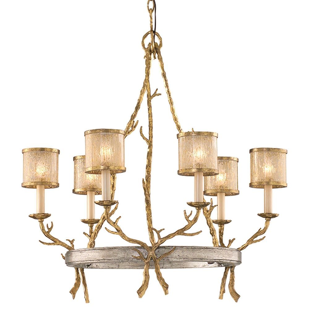 Troy Lighting Parc Royale 6-Light Chandelier in Vintage Gold Leaf and Stria Silver Leaf, , large