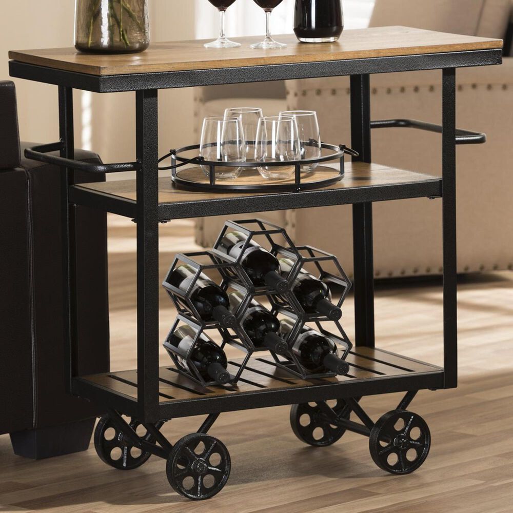 Baxton Studio Kennedy Mobile Serving Cart in Antique Black and Brown, , large