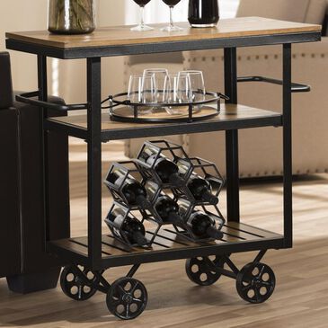 Baxton Studio Kennedy Mobile Serving Cart in Antique Black and Brown, , large