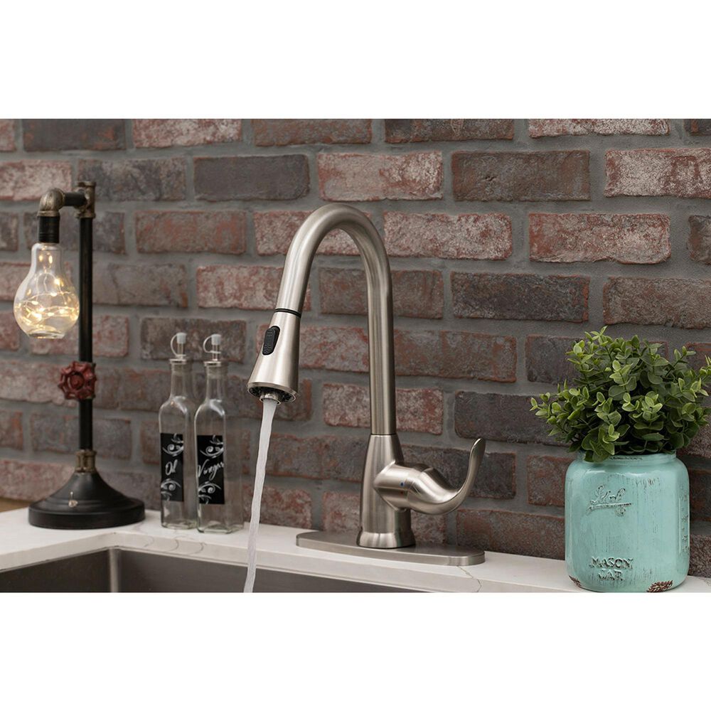 MS International AcquaLuxe Curved Pull-Down Sprayer Kitchen Sink Faucet in Nickel Brushed, , large