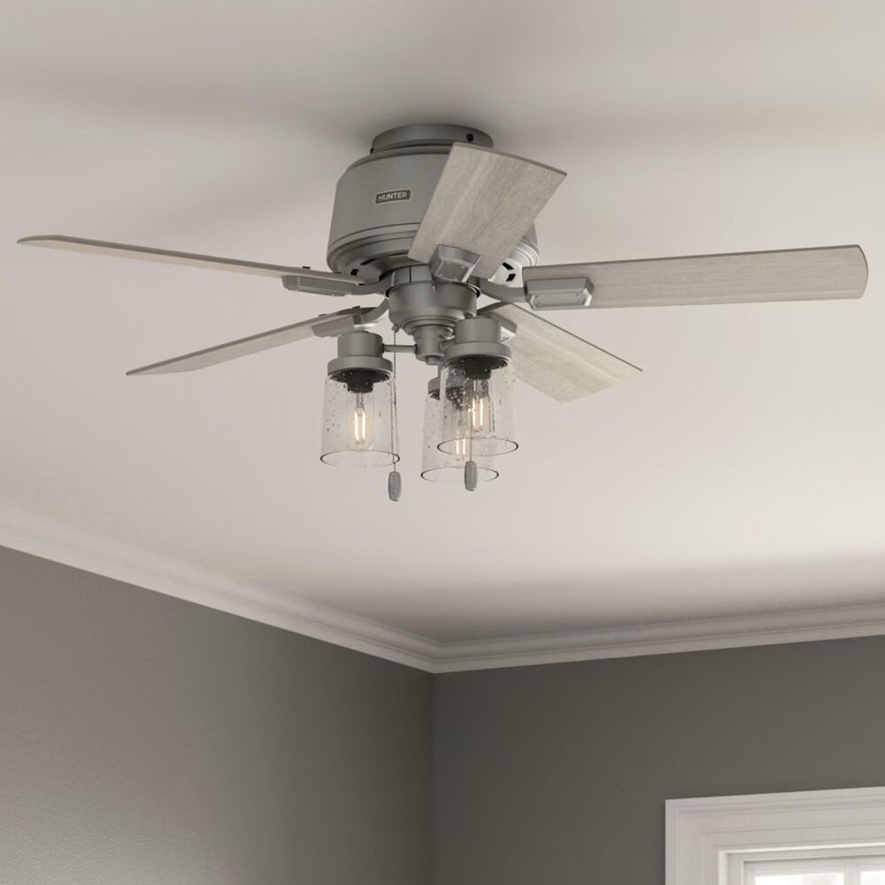 Hunter Hartland Low Profile 44&quot; Ceiling Fan with LED Lights in Matte Silver, , large
