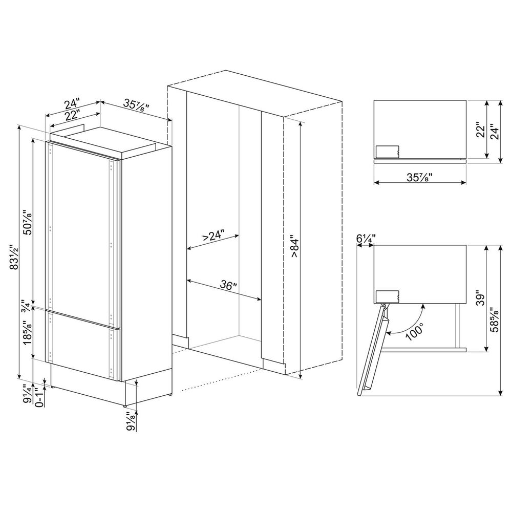 SMEG 19.64 Cu. Ft. Built-In Bottom Mount Refrigerator with Left Hinge in Panel Ready, , large