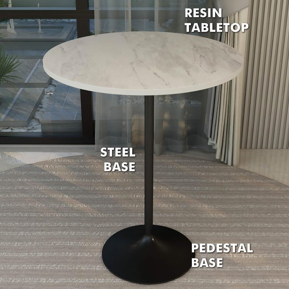 Leisuremod Verve 36&quot; Round Bar Height Dining Table with Resin Top in Black and White - Table Only, , large
