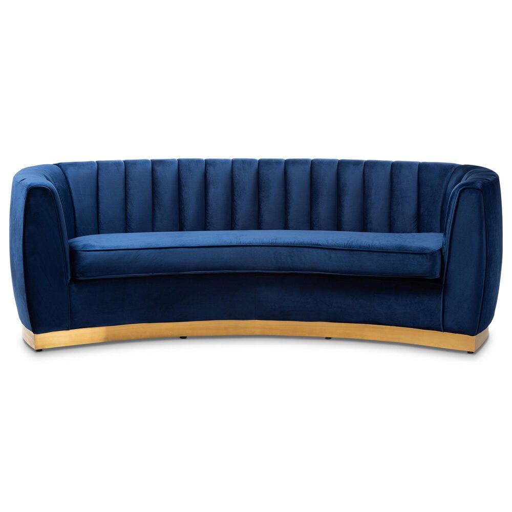 Baxton Studio Milena Stationary Sofa in Royal Blue Velvet, , large
