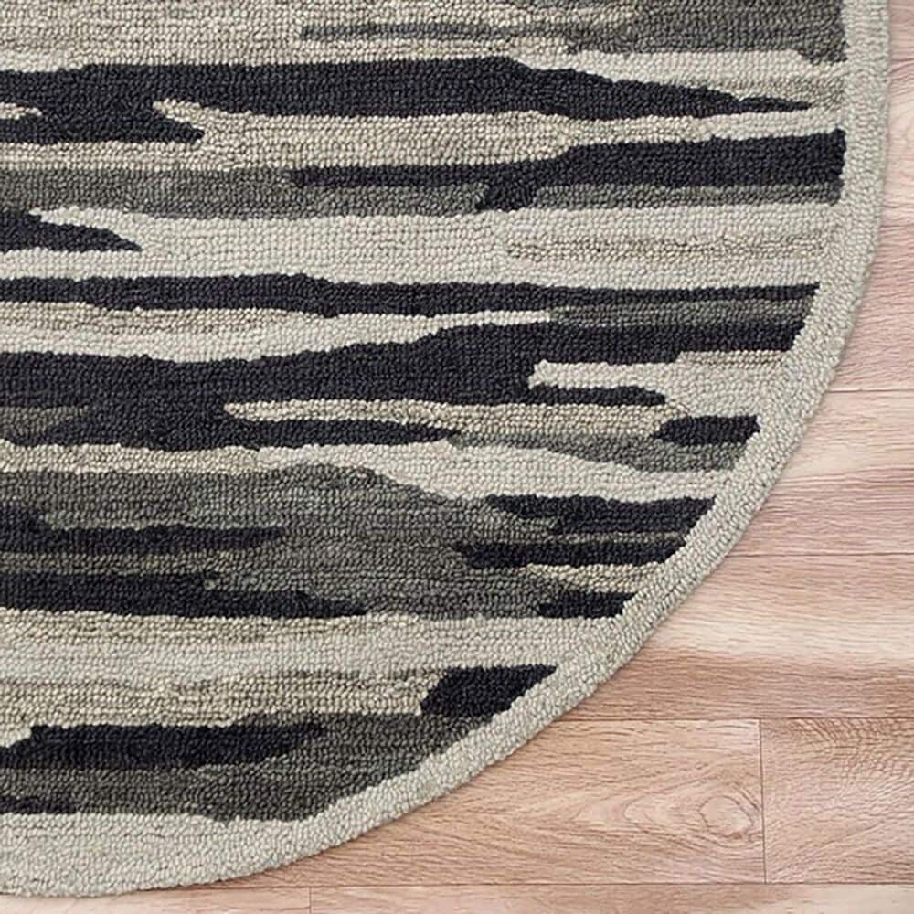 L&amp;R Resources Sinuous Distressed Cabin Camouflage 6&#39; Round Black and Gray Area Rug, , large