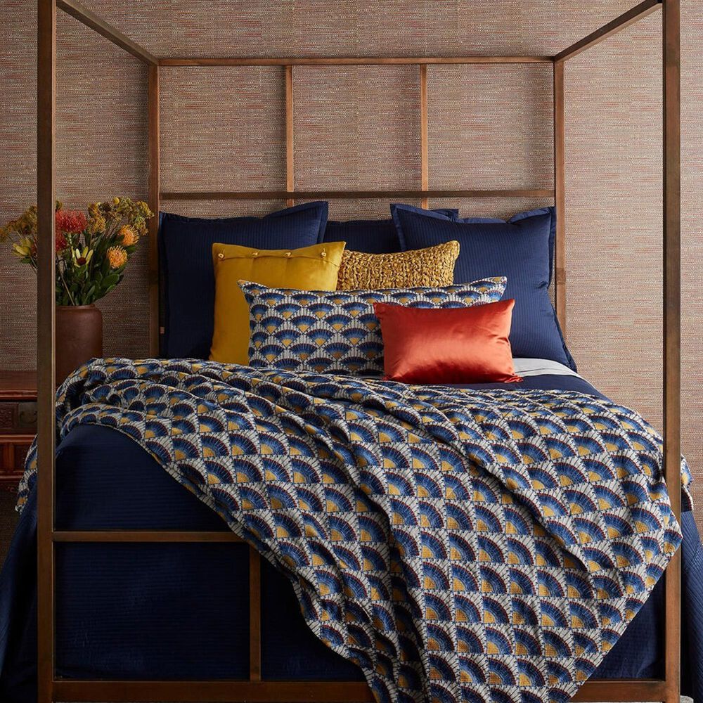 Ann Gish Maiolica 96" x 50" Throw in Blues, Yellow and Red, , large