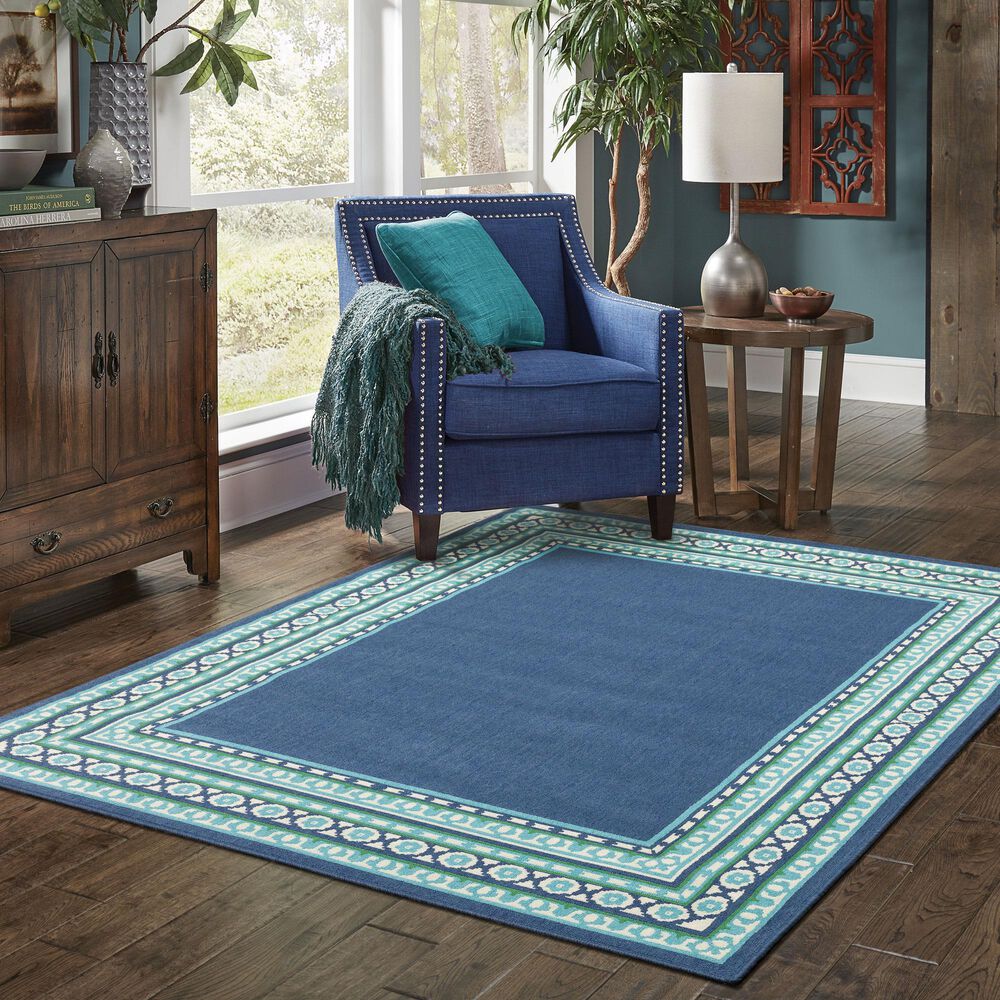Oriental Weavers Meridian Navy and Green 8'6" x 13' Indoor/Outdoor Area Rug, , large