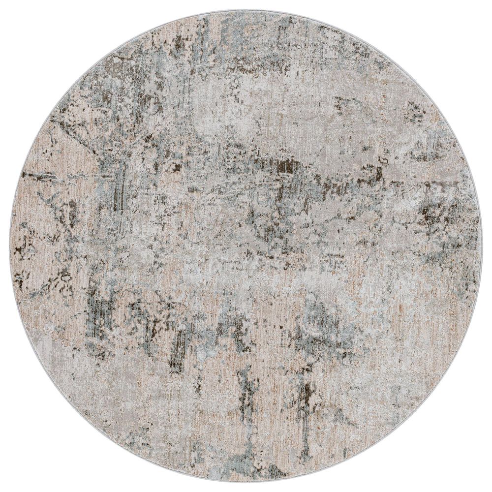 Surya Brunswick BWK-2308 5"3" Round Dusty Sage, Taupe, Light Gray, White, Pale Blue, Olive, Teal and Charcoal Area Rug, , large
