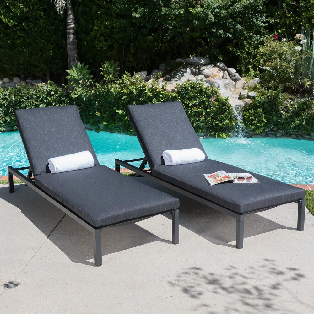 Hearth and Haven Navan Outdoor Foldable and Stackable Chaise Lounge in Dark Grey &#40;Set of 2&#41;, , large