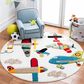 Safavieh Carousel Outer Space 5"3" Round Ivory and Blue Kids  Area Rug, , large