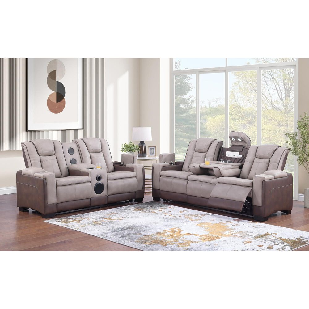 Titanic Furniture Power Reclining Loveseat with Power Headrest in Brown, , large