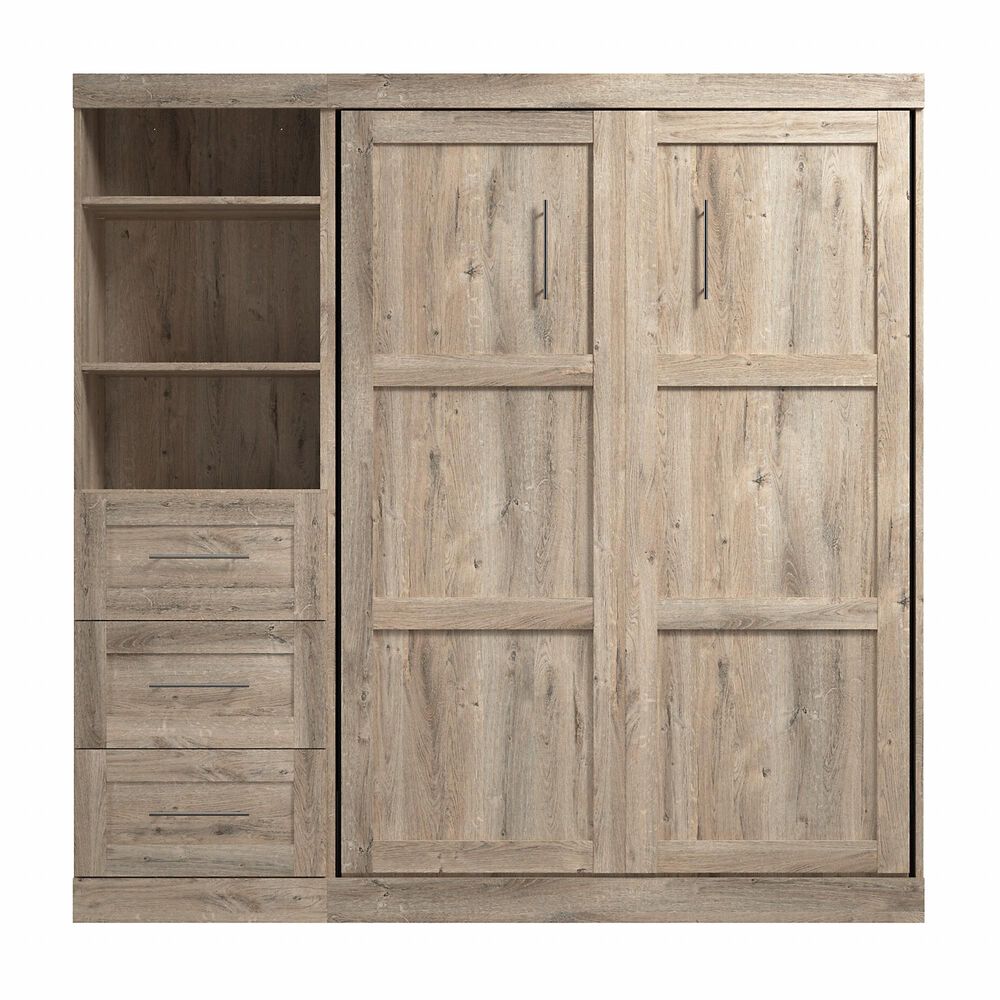 Bestar Pur 84&quot; Full Murphy Storage Bed with 3-Drawer in Rustic Brown, , large