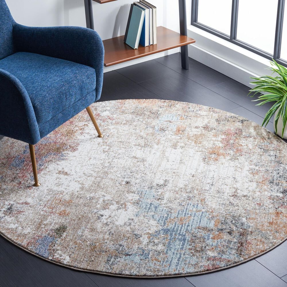 Safavieh Jasmine 5&#39;3&quot; Round Beige and Light Blue Area Rug, , large