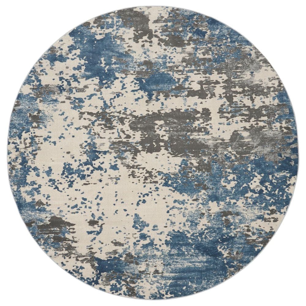 Nourison Rustic Textures RUS08 Grey and Blue 5"3" Round Area Rug, , large