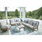 Ashley Rainier Ranch Outdoor Loveseat with Beige Cushion in Brown, , large
