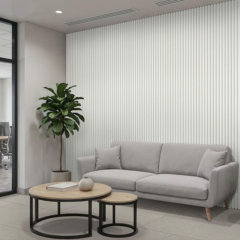 MS International White 9.5" x 94.5" Acoustic Wall Slat Panels, , large