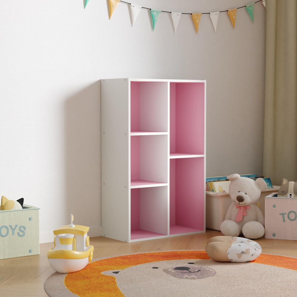HOMLUX 5-Cube Reversible Storage Bookshelf in White and Pink, , large