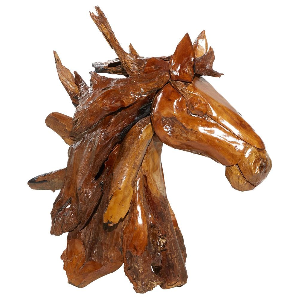Maple and Jade 33" x 31" Horse Sculpture in Brown, , large