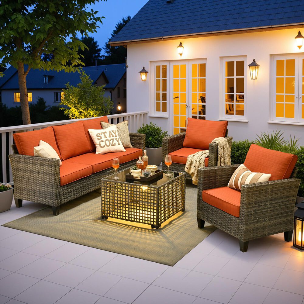 HOMLUX 4-Piece Outdoor Sofa Set in Orange, , large
