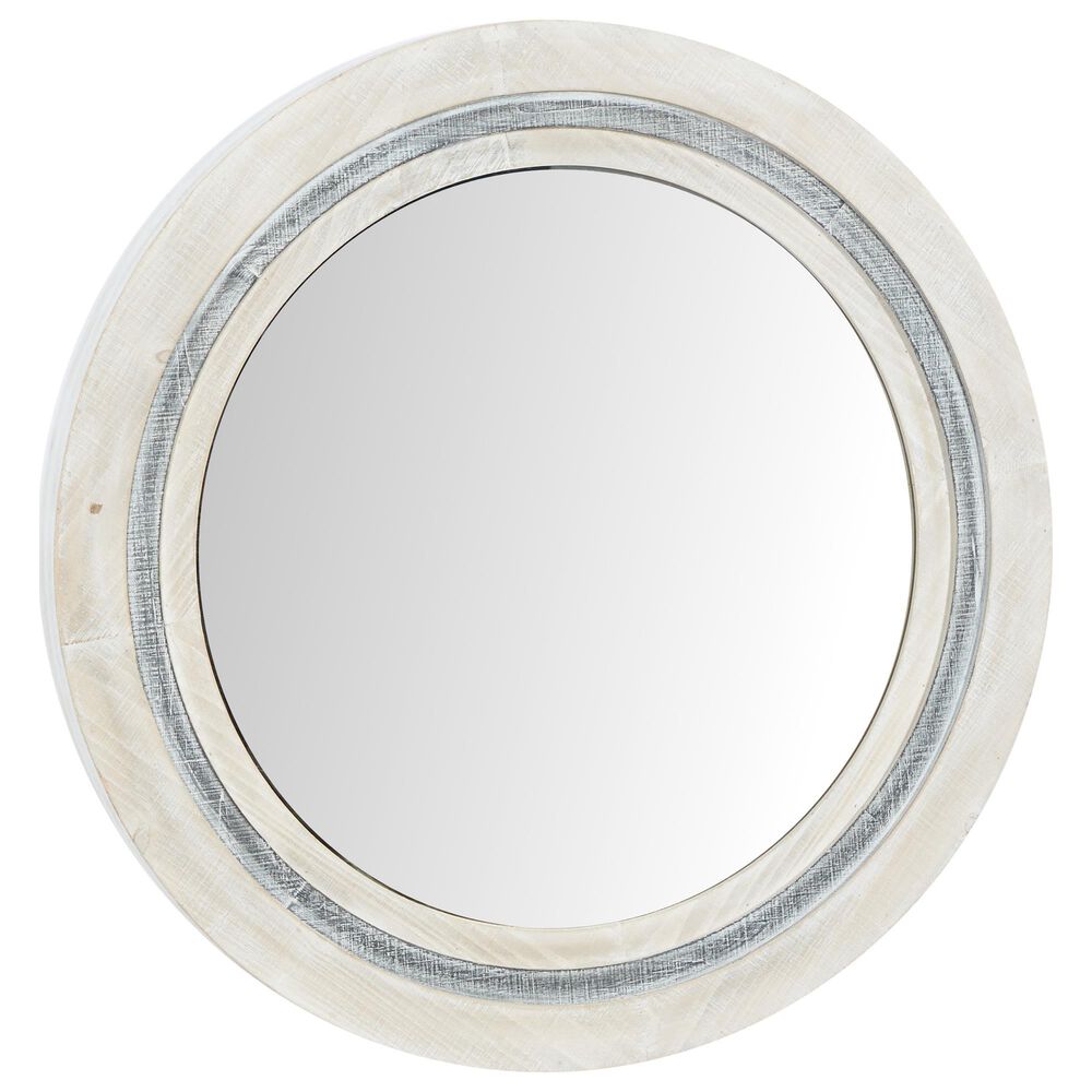 Maple and Jade 34&quot; Round Wall Mirror in Distressed White and Dark Gray, , large