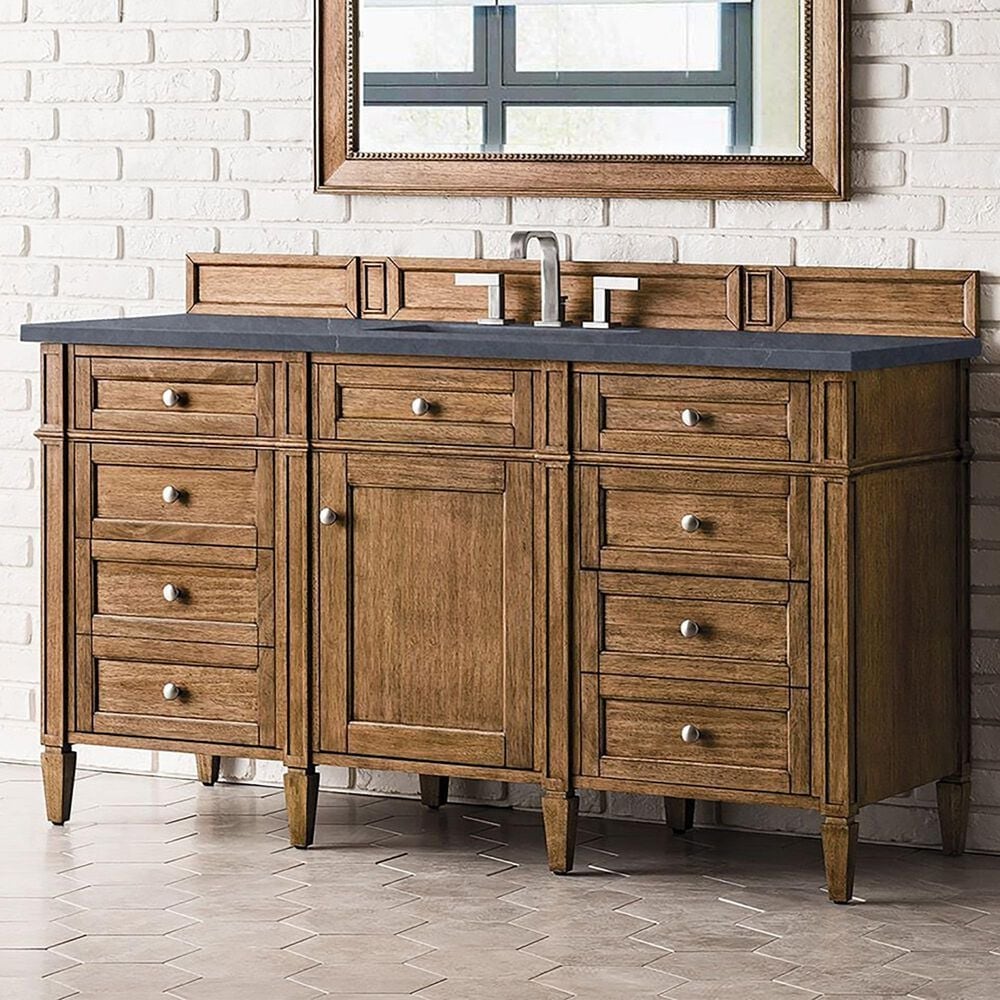James Martin Vanities Brittany 60&quot; Single Bathroom Vanity in Saddle Brown with 3 cm Charcoal Soapstone Quartz Top and Rectangular Sink, , large