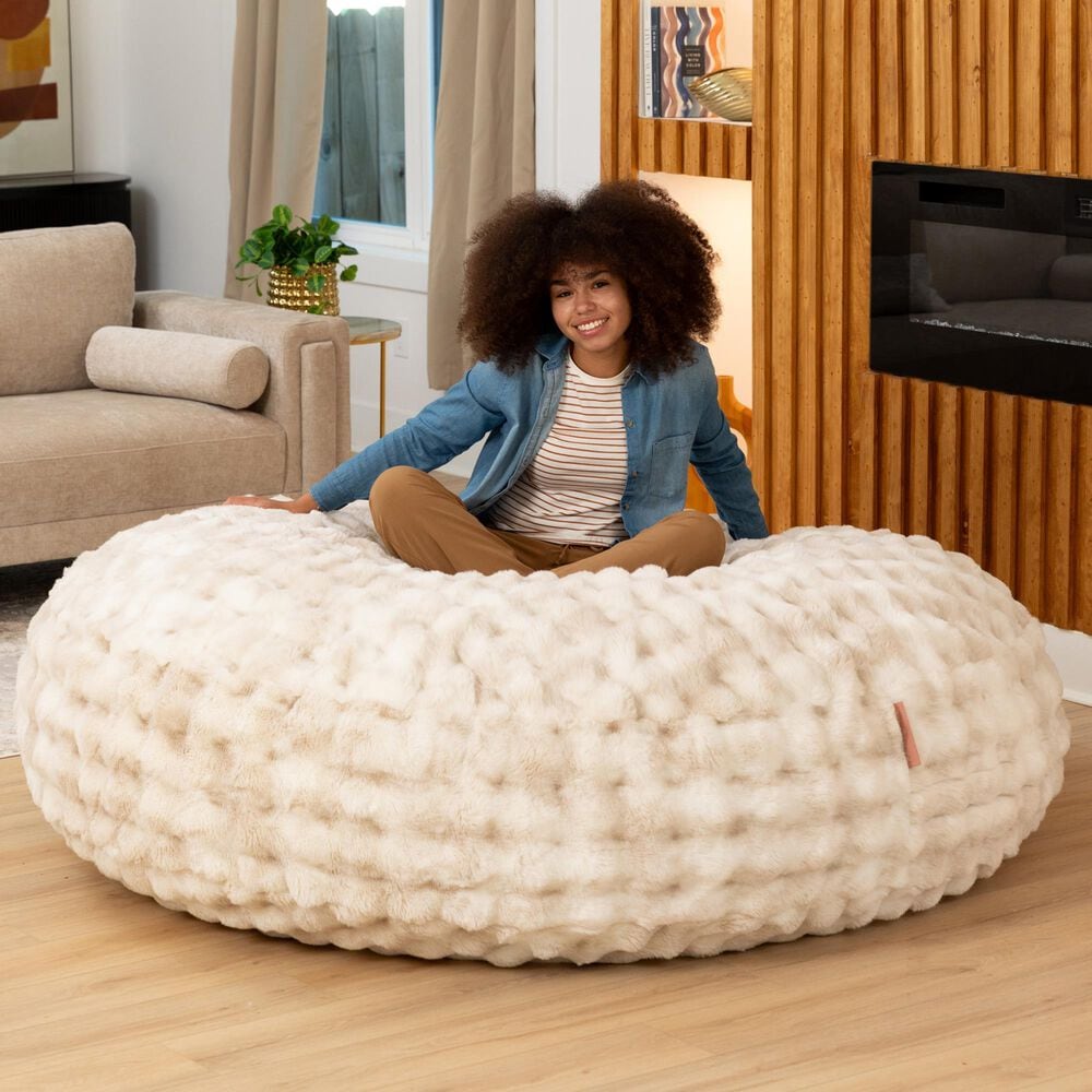 Jaxx Big Snuggler Luxe Faux Fur Floor Bean Bag Lounger in Phantom Cream, , large