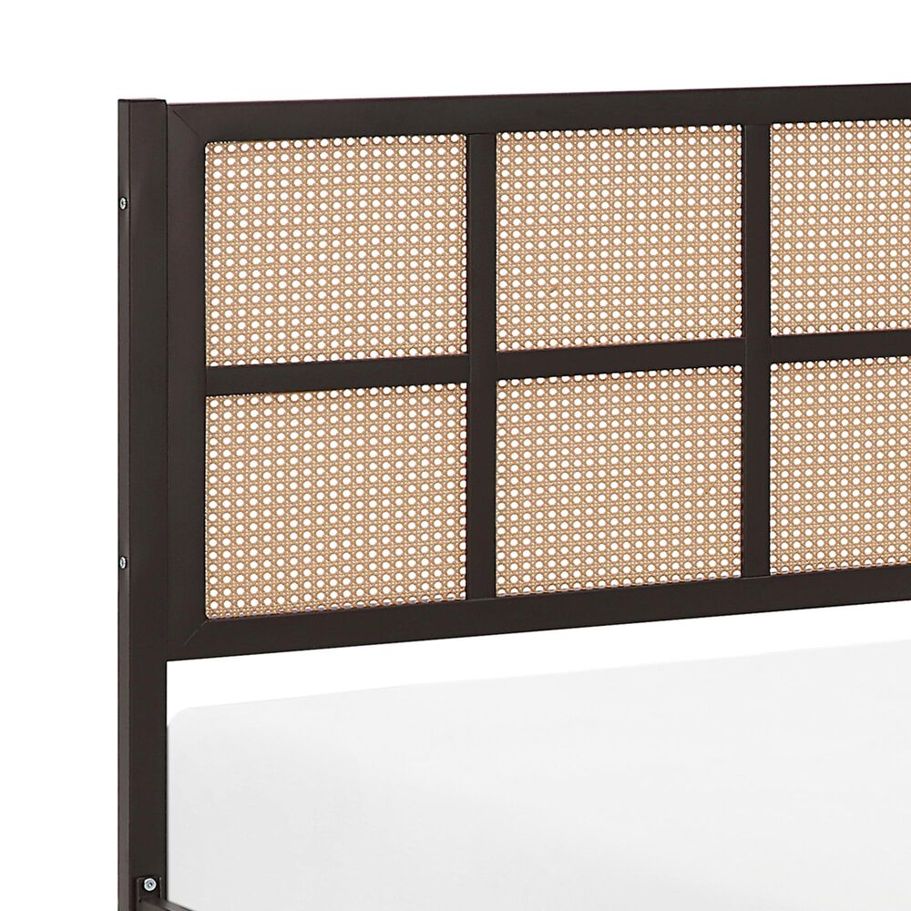 Hearth and Haven Twin Platform Bed with Faux Cane Panel Headboard in Dark Bronze, , large