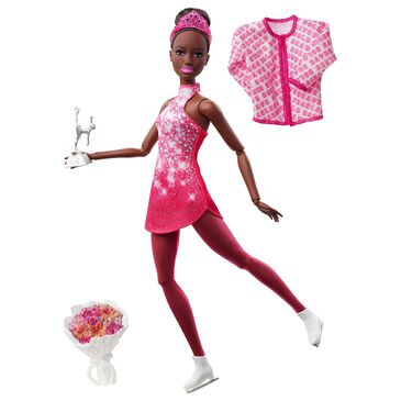 Barbie Winter Sports Ice Skater Doll in Pink, Black and Brown, , large