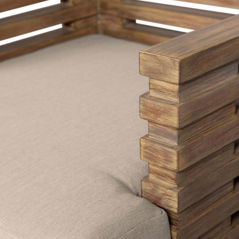 Armen Living Vivid Outdoor Dining Chair with Taupe Cushions in Brown Eucalyptus, , large