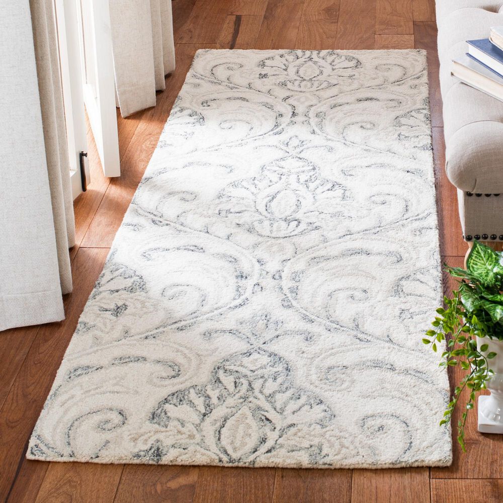 Safavieh Micro-Loop Damask 2&#39;3&quot; x 13&#39; Ivory and Grey Runner, , large