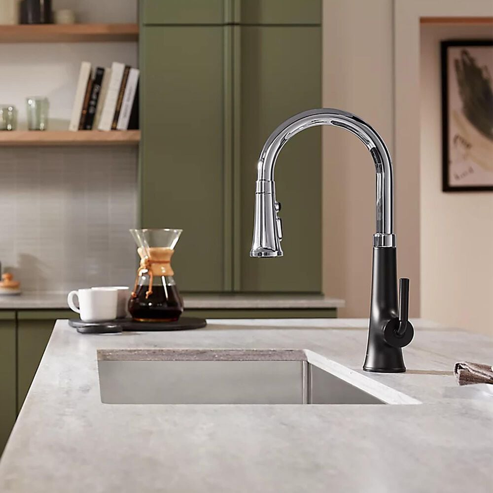 Kohler Tone Pull-Down Kitchen Sink Faucet in Polished Chrome and Matte Black, , large