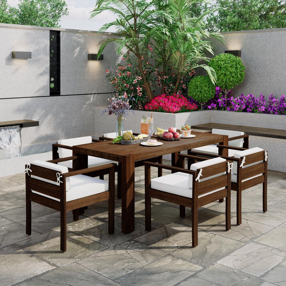 Hearth and Haven 7-Piece Outdoor Dining Set with Beige Cushions in Mocha, , large