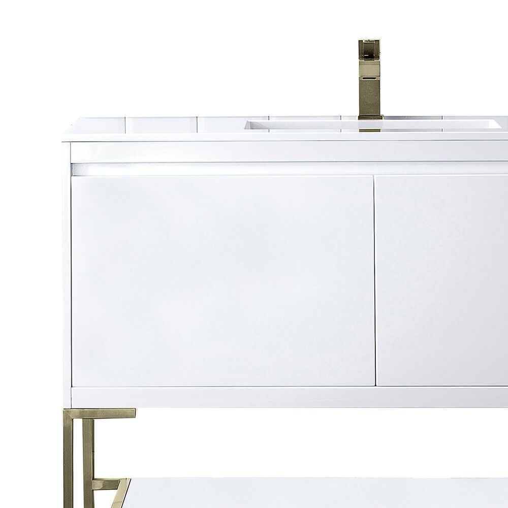 James Martin Vanities Mantova 47.3&quot; Single Vanity in Glossy White and Champagne Brass with 3 cm Glossy White Composite Stone Top and Rectangular Sink, , large