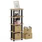 HOMLUX 5-Tier Tall Corner Open Bookshelf with 4 Storage Bins in Oak and Black, , large