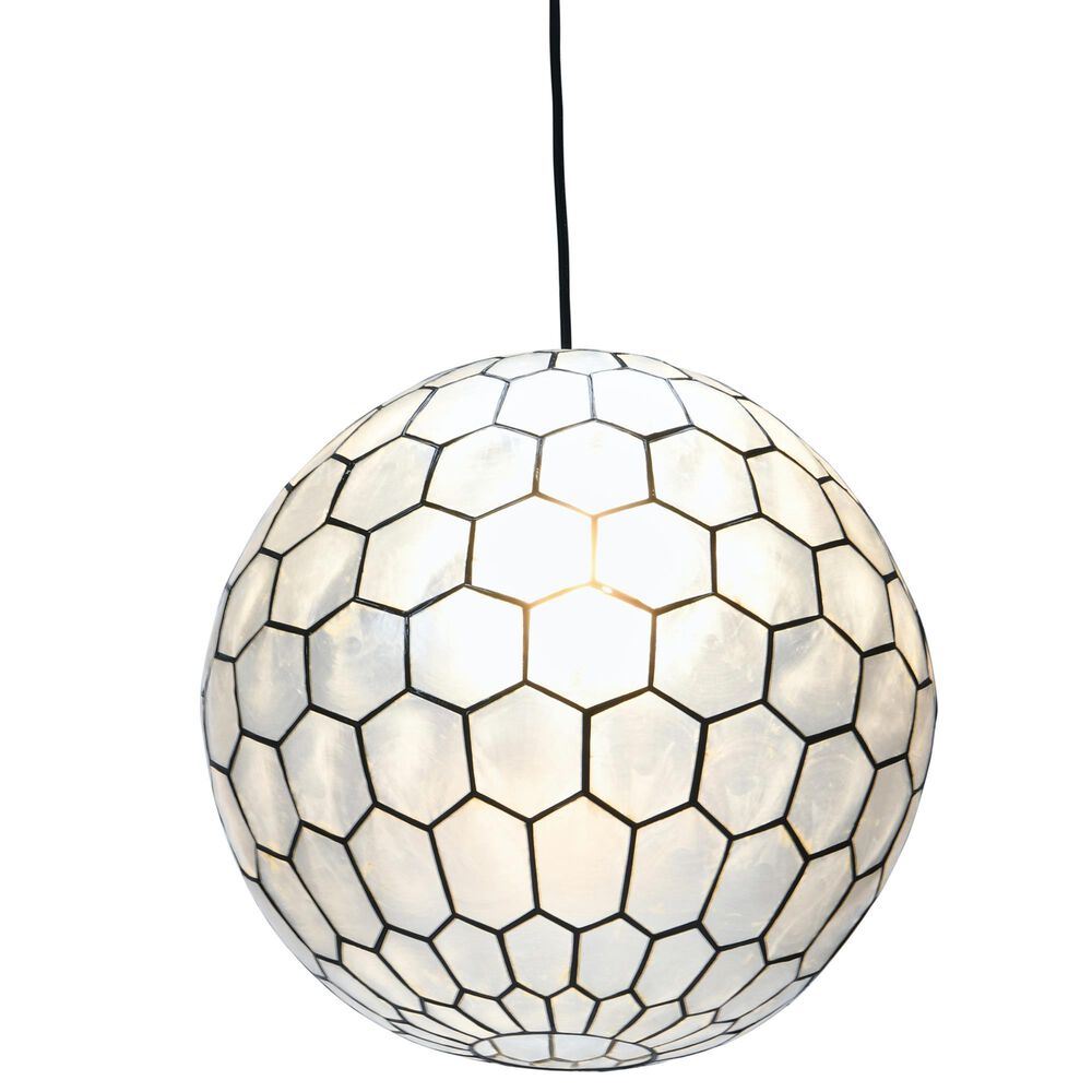 Creative Coop Simone 16" Pendant with Pearly White Shade in Black, , large