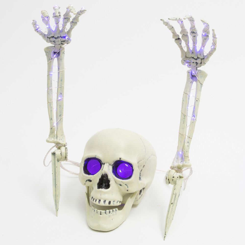 The Gerson Company 3-Piece Lighted Skull and Skeleton Hands in White, , large