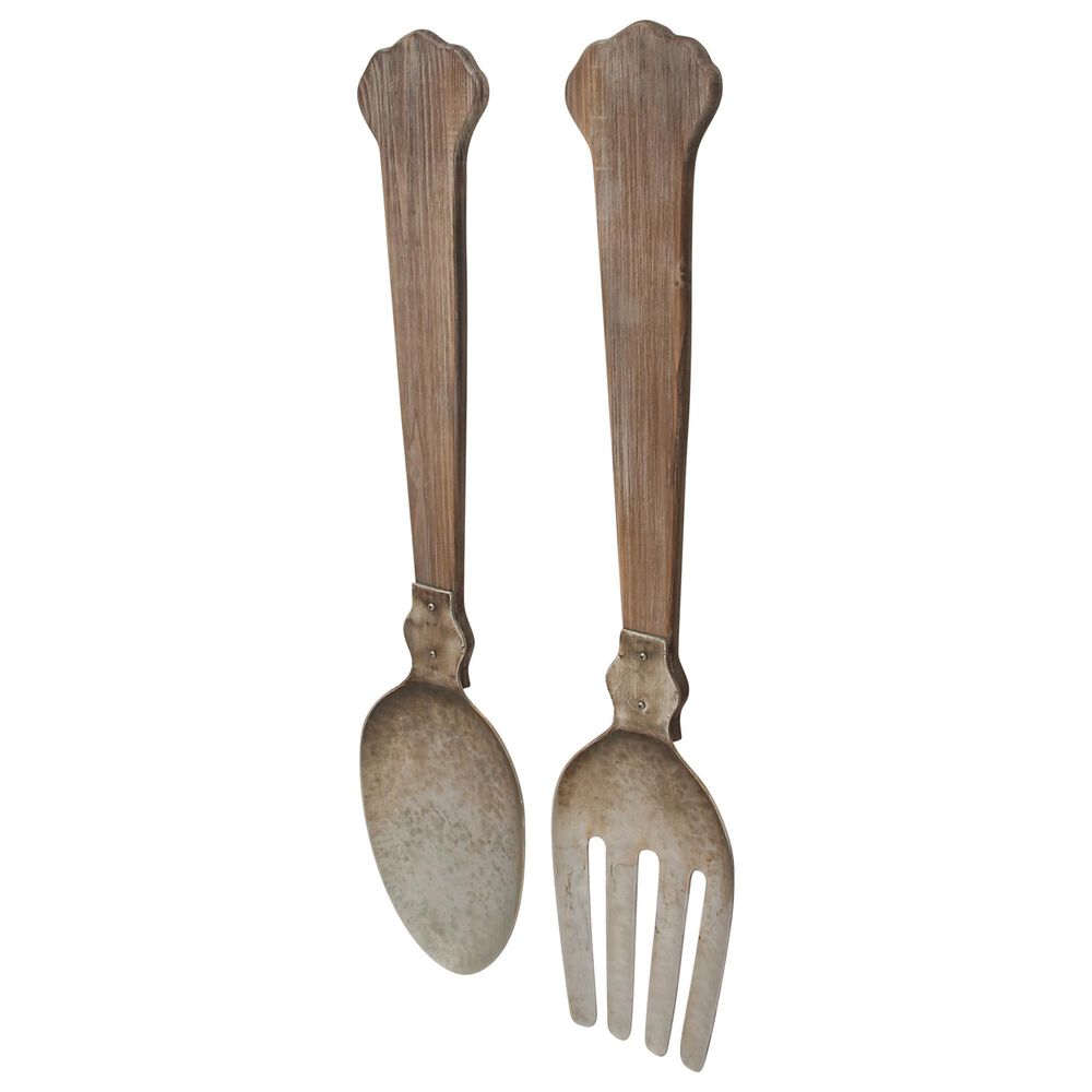 Maple and Jade 38&quot; x 8&quot; Farmhouse Kitchen Utensils Wall Decor in Brown and Silver &#40;Set of 2&#41;, , large