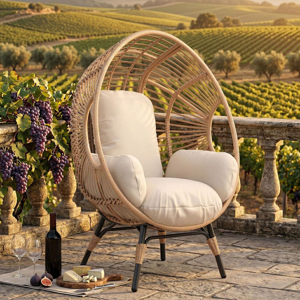 Hearth and Haven Outdoor Egg Chair with Arc Back in Beige, , large