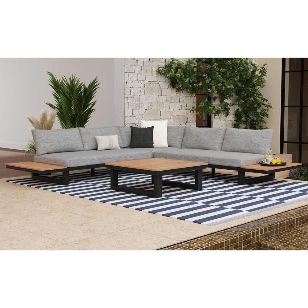 Mayberry Hill Cabana Outdoor Coffee Table with Natural Top in Black, , large